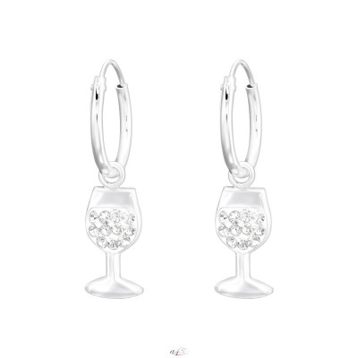 Borospohár fehér kristály ezüst karika fülbevaló - A4S41579
