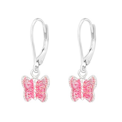 Csillámos pink pillangós francia kapcsos ezüst gyerek fülbevaló - A4S44074