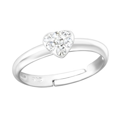 Fehér kristály szíves 925 ezüst gyűrű - A4S43632
