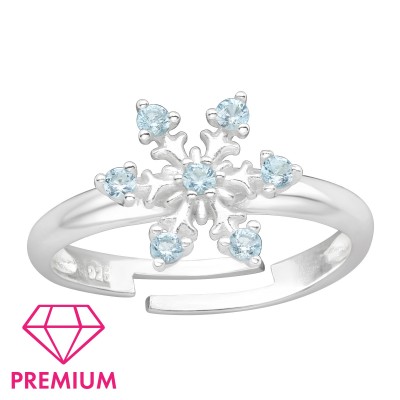 Kék kristályos hópehely karácsonyi állítható ezüst gyűrű - A4S43693