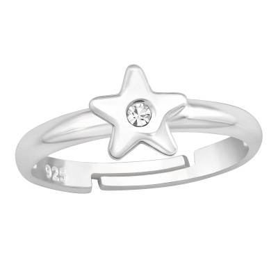Fehér köves csillagos állítható ezüst gyermek gyűrű - A4S44132