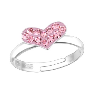 Duci szíves pink kristályos ezüst állítható kislány gyűrű - A4S43534