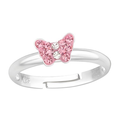 Pink kristályos lepkés ezüst állítható kislány gyűrű - A4S43629