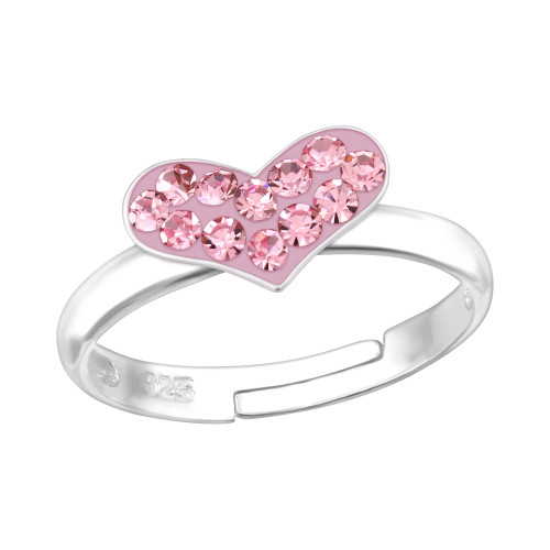 Szív kristályos gyermek ezüst gyűrű, állítható