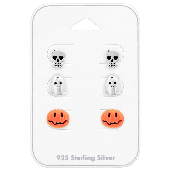 Halloweeni Szett gyermek bedugós fülbevaló kártyán 925 ezüst - 3 pár