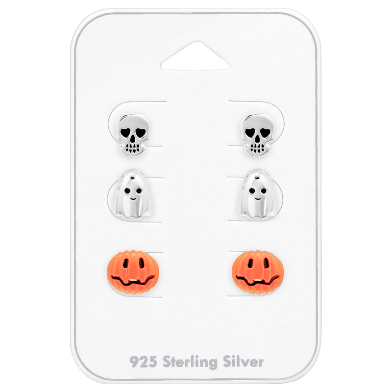Halloweeni Szett gyermek bedugós fülbevaló kártyán 925 ezüst - 3 pár Halloweeni Szett gyermek bedugós fülbevaló kártyán 925 ezüst - 3 pár