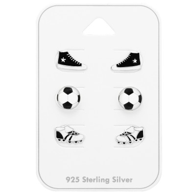 Magasszárú cipő, focilabda, footballcipő gyerek ezüst stift fülbevaló szett, 3 pár - A4S43784