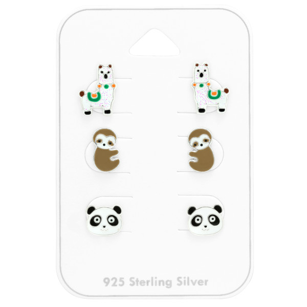 Láma lajhár panda gyermek ékszer szett, 925 ezüst, epoxy, narancs, fekete, zöld, fehér csillogó, sötétbarna, , barna
