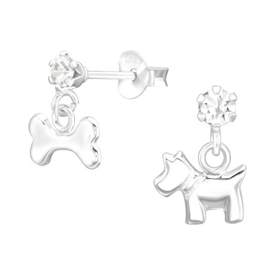 Kutya és csont kristályos aszimmetrikus 925 ezüst beszúrós fülbevaló, 1 pár - A4S41593