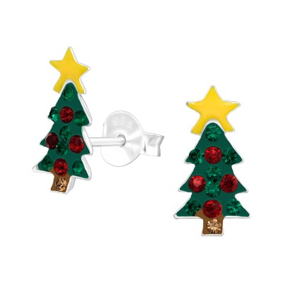 Karácsonyfa kristály ezüst stift fülbevaló - A4S42428