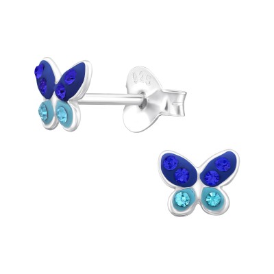 Kék kristályos pillangó stift ezüst kislány fülbevaló - A4S43442