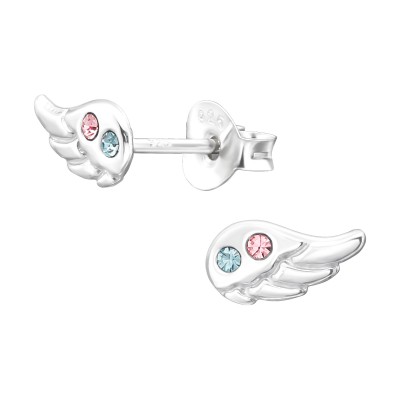 Angyal szárny színes kristályokkal ezüst stift fülbevaló - A4S43891