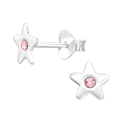 Egyszerű csillag pink kristályos stift ezüst gyerek fülbevaló - A4S43956