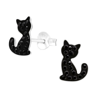 Fekete macska stift 925 ezüst gyermek fülbevaló - A4S43047