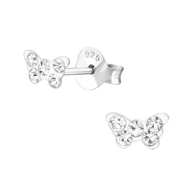 Pillangó, egyszenű kristály ezüst fülbevaló - A4S20579