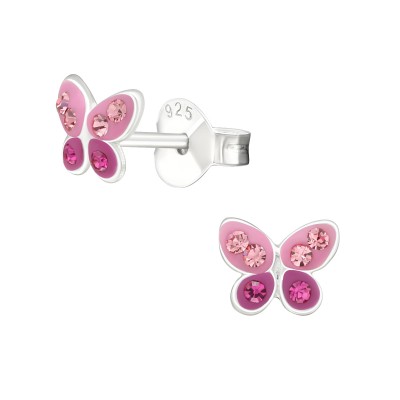Szép rózsaszín, pink pillangós kristály ezüst fülbevaló - A4S33021