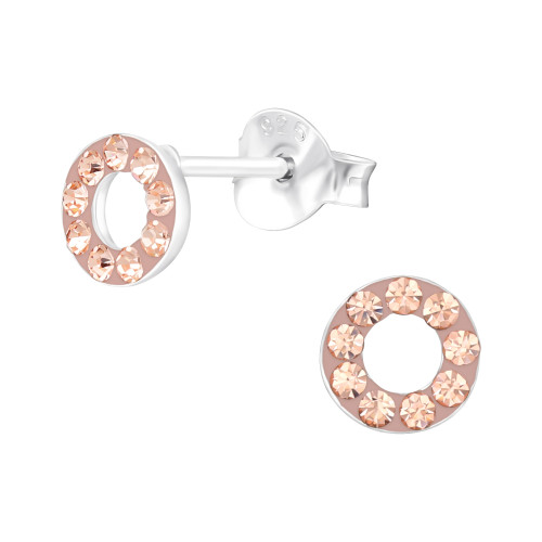 Barack színű kerek gyermek ezüst kristály fülbevaló, 1 pár