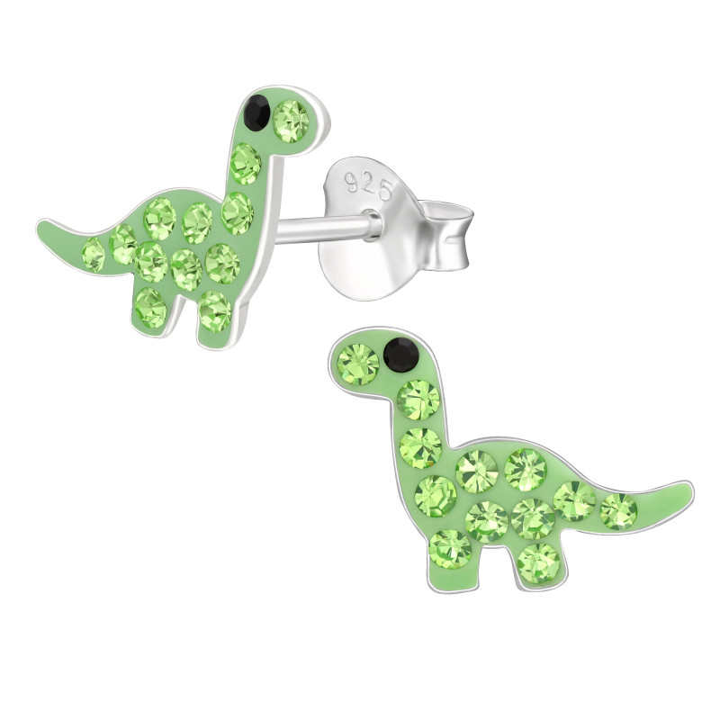 Brontoszaurusz dinoszaurusz gyermek ezüst kristály fülbevaló, 1 pár Brontoszaurusz dinoszaurusz gyermek ezüst kristály fülbevaló, 1 pár