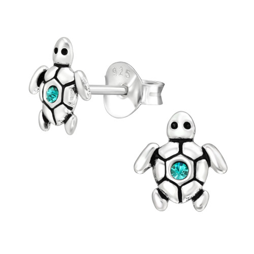 Teknősös gyermek ezüst kristály fülbevaló, 1 pár, oxidált