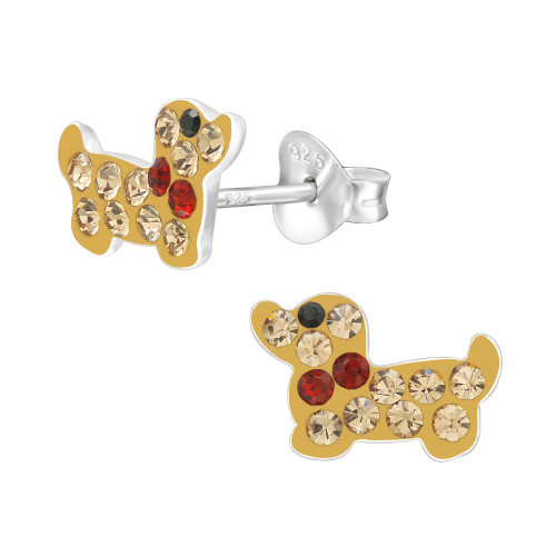 Tacskó kutya gyermek ezüst kristály fülbevaló, 1 pár