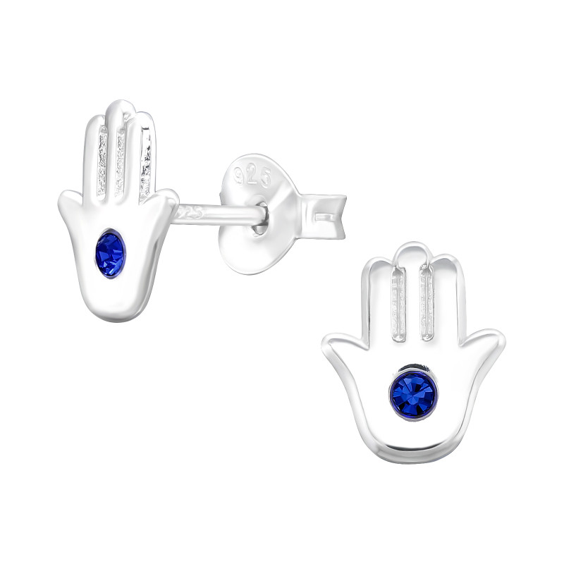 Hamsa szimbólum gyermek ezüst kristály fülbevaló, 1 pár