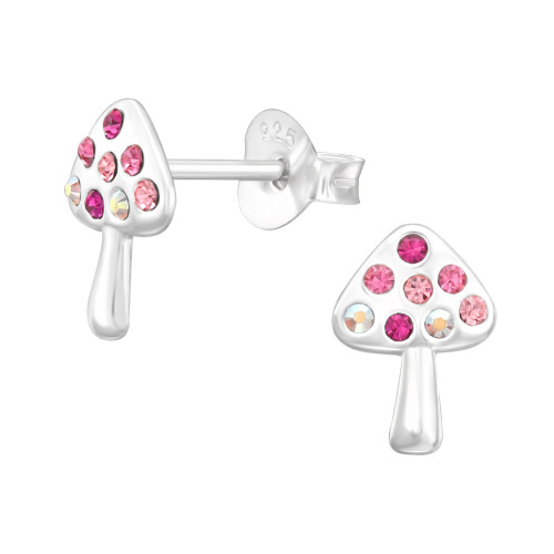 Gomba gyermek ezüst kristály fülbevaló, 1 pár