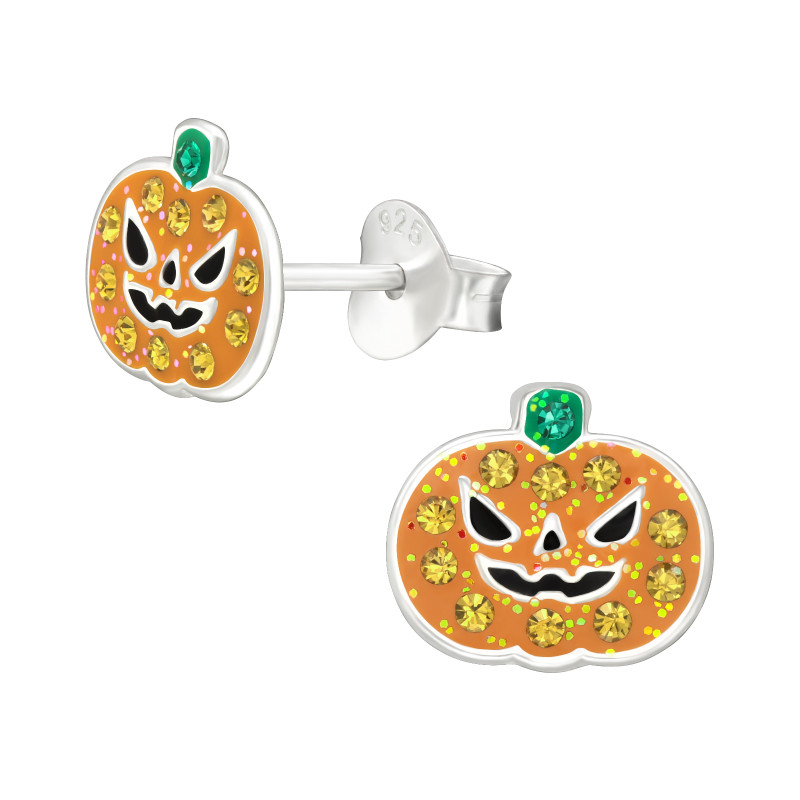 Halloweeni tök gyerek kristály fülbevaló 925 ezüst , epoxy, fekete, narancssárga csillogás, zöld Halloweeni tök gyerek kristály fülbevaló 925 ezüst , epoxy, fekete, narancssárga csillogás, zöld