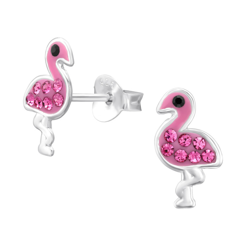 Pink flamingó gyerek kristály fülbevaló 925 ezüst Pink flamingó gyerek kristály fülbevaló 925 ezüst