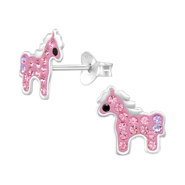Pink lovas gyerek kristály fülbevaló 925 ezüst