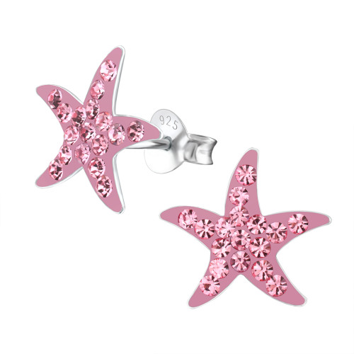 Tengeri csillag gyermek ezüst kristály fülbevaló, 1 pár