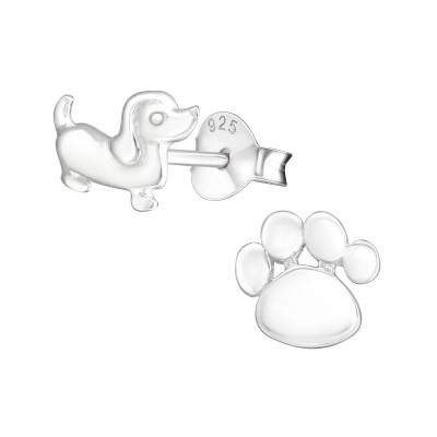 Tacskó és kutya mancs aszimmetrikus stift ezüst gyermek fülbevaló - A4S30237