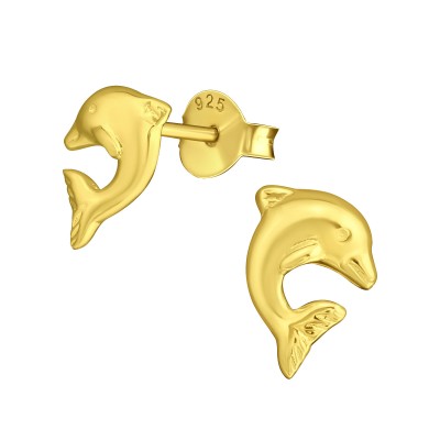 Aranyozott delfin ezüst stift fülbevaló - A4S14797