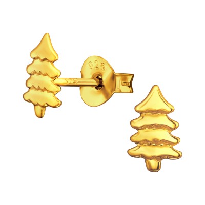 Aranyozott fenyőfa ezüst stift fülbevaló - A4S44973