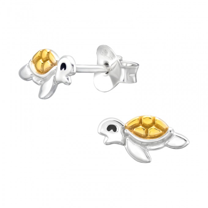 Aranyozott Teknősbéka Minimál ezüst stift fülbevaló - A4S45917