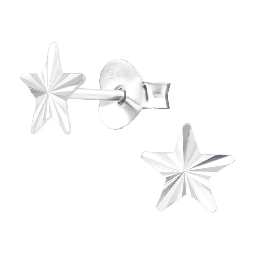 Csillag rovátkás egyszerű ezüst gyermek fülbevaló,1 pár