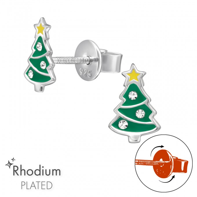 Karácsonyfa csavaros biztonságos gyerek fülbevaló, ezüst, 1 pár - A4S48200