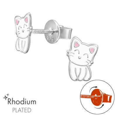 Macskás csavaros biztonságos gyerek fülbevaló, ezüst, 1 pár - A4S48201