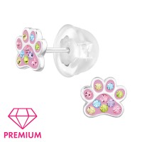 Rózsaszínű kutya lábnyom stift prémium ezüst kristály gyermek fülbevaló, 1 pár - A4S47249