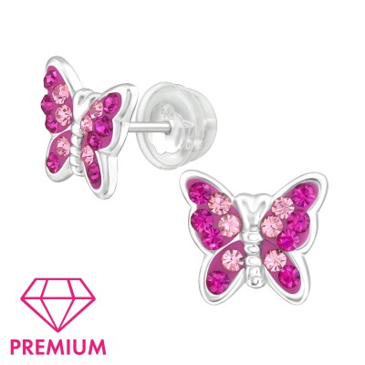 Exklúzív pink pillangó ezüst kristály fülbevaló - A4S38318