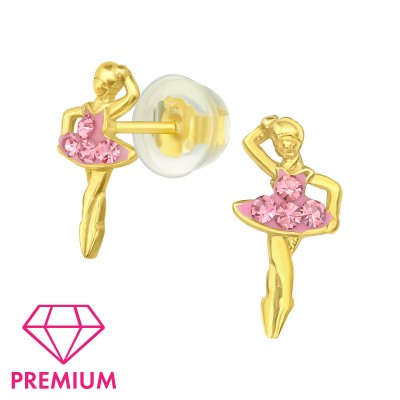 Aranyozott balerina, pink köves, prémium, ezüst, stift fülbevaló - A4S45002