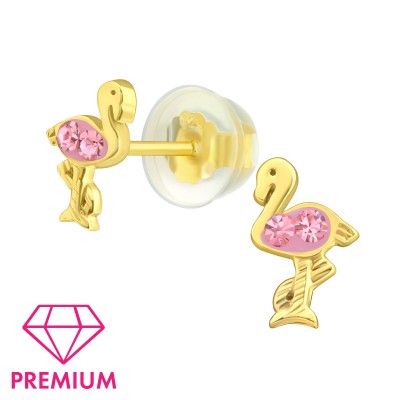 Aranyozott flamingó, prémium, ezüst stift fülbevaló - A4S45003