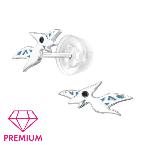 Pterodactylus prémium stift 925 ezüst gyerek fülbevaló , epoxy, kék