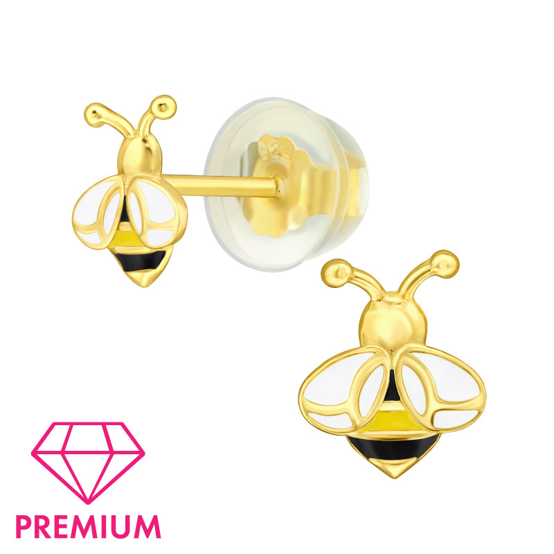 Aranyozott méhecske prémium stift 925 ezüst gyerek fülbevaló , epoxy, 24k arany bevonat, fekete, sárga Aranyozott méhecske prémium stift 925 ezüst gyerek fülbevaló , epoxy, 24k arany bevonat, fekete, sárga