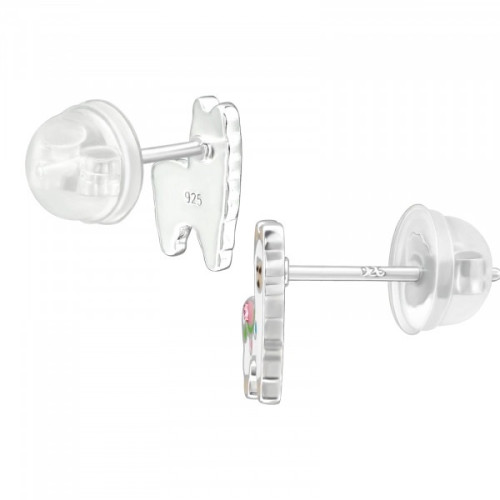Láma ezüst gyermek fülbevaló, prémium minőség, 1 pár, epoxy, fehér, fekete, rózsaszín, zöld, barna csillogás, kék, kristály köves