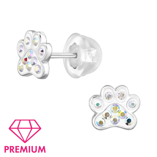 Többszínű kutya lábnyom stift prémium ezüst kristály gyermek fülbevaló, 1 pár