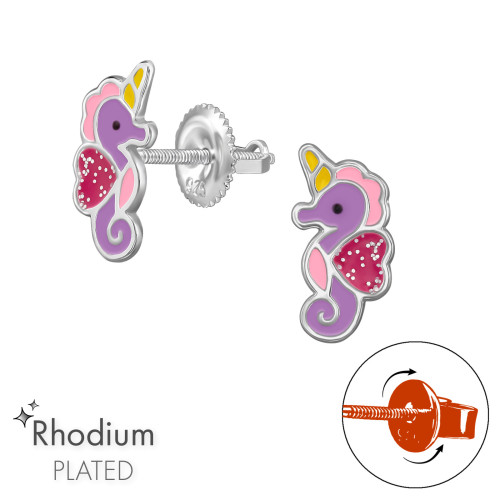 Csikkóhal gyerek csavaros fülbevaló 925 ezüst - 1 pár, epoxy, fekete, piros csillogás, lila, rózsaszín, sárga