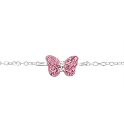 Pillangó pink kristályos 925 ezüst gyerek karkötő - A4S18568