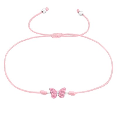 Rózsaszín állítható zsinóros pillangós kristály 925 ezüst gyerek karkötő - A4S42551