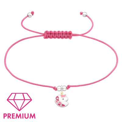 Pink unikornis fejes állítható zsinóros prémium 925 ezüst gyerek karkötő - A4S43702