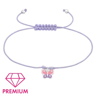 Pillangós lila állítható zsinóros prémium 925 ezüst gyerek karkötő - A4S43706